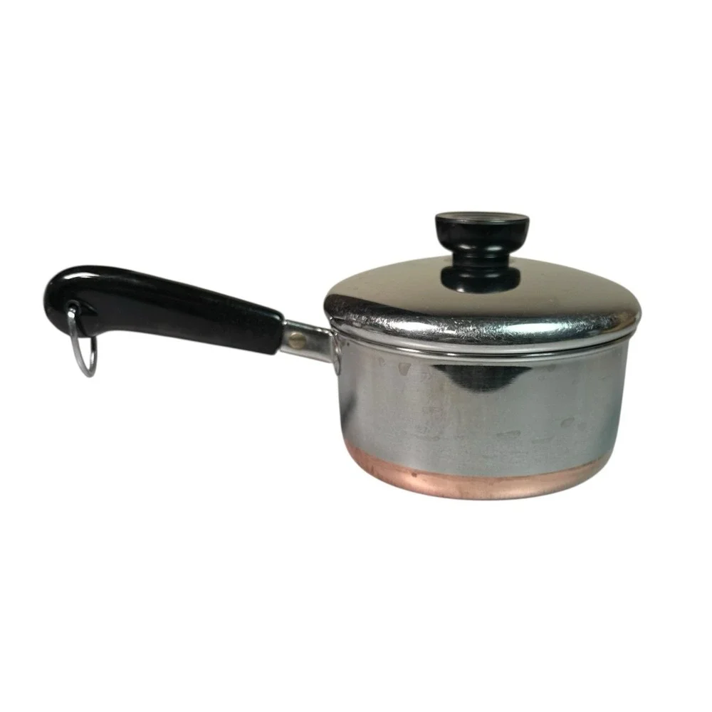 Vintage 1968 Copper Bottom Revere Ware Stainless Steel 1 Quart Sauce Pan Lid